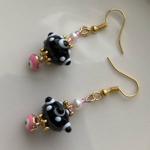 Evil Eye & Lamp-work Bead Earrings